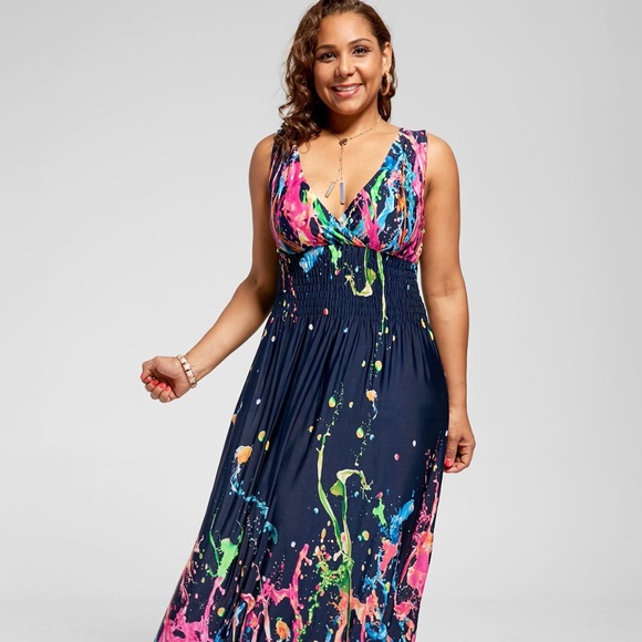 ​⭐HP!⭐ Plus Size Sleeveless Splatter Print Dress - Picture 2 of 5